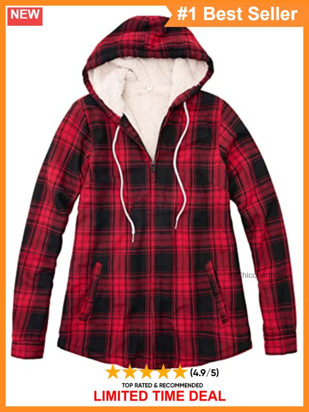 Sherpa Fleece Lined Full Zip Hooded Flannel Jacket Plaid Women's